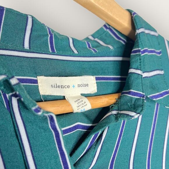 Urban Outfitters Silence + Noise Benji Striped Button-Down Romper Medium Green - Picture 3 of 10